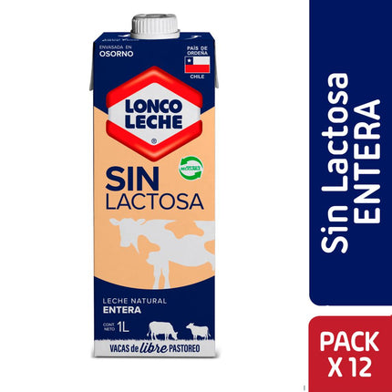Pack 12 un. Leche Loncoleche Natural Sin Lactosa 1 L