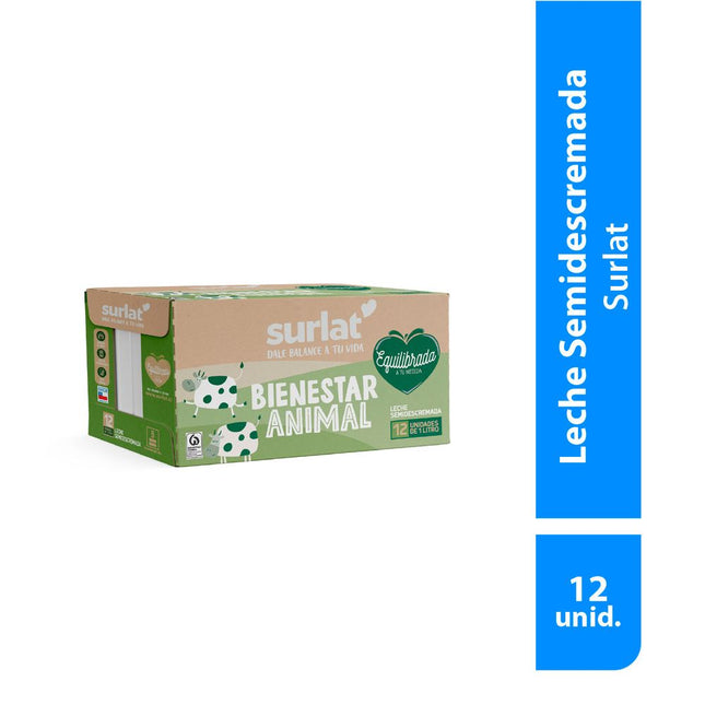 Pack 12 un. Leche Surlat Semidescremada 1 L