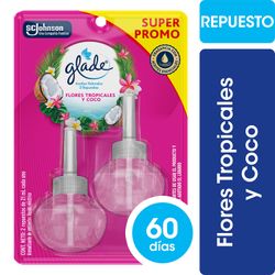 Pack 2 un. Desodorante Ambiental Glade Aceites Naturales Tropical Floral Repuesto 21 ml