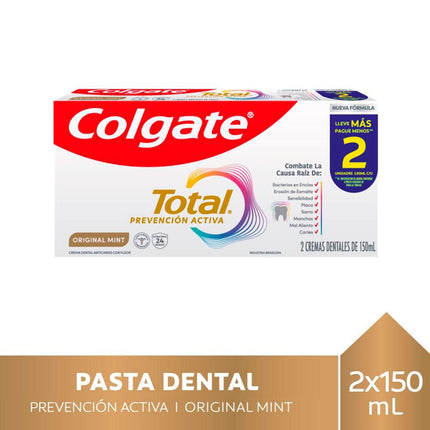 Pack 2 un. Pasta Dental Colgate Total Original Mint Prevención Activa 150 ml