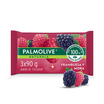Pack 3 un. Jabón de Tocador Palmolive Naturals Toque Nutritivo Frambuesa y Mora 90 g