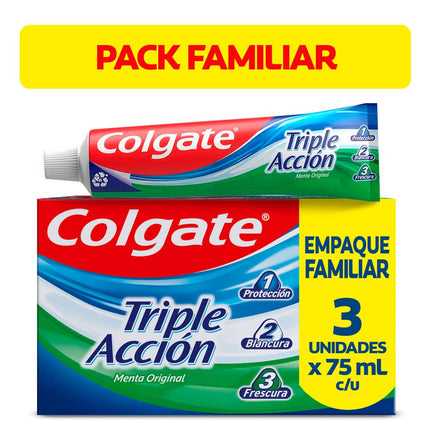 Pack 3 un. Pasta Dental Colgate Triple Acción Menta Original 75 ml