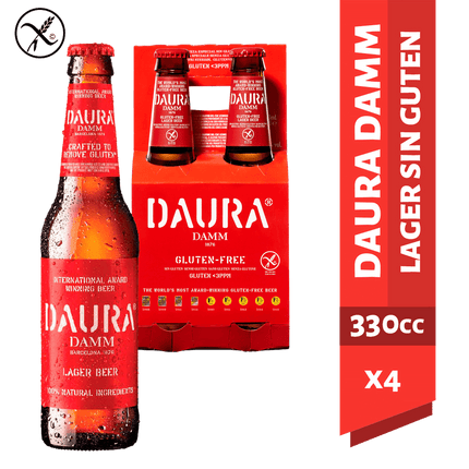 Pack 4 un. Cerveza Damm Daura Lager Sin Gluten 4.6° 330 cc