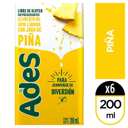 Bebida Vegetal Ades Soya Piña 200 ml 6 un.