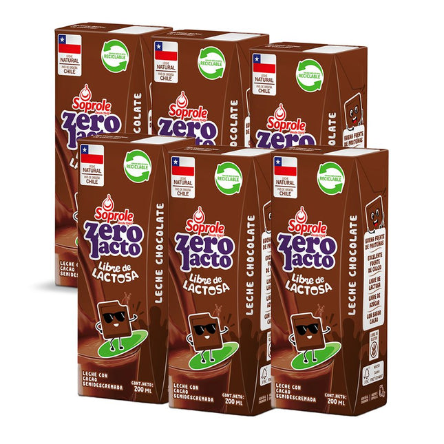 Pack 6 un. Leche Soprole Sin Lactosa Chocolate 200 ml