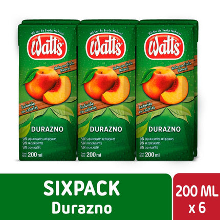 Pack 6 un. Néctar Watt's Durazno 200 cc