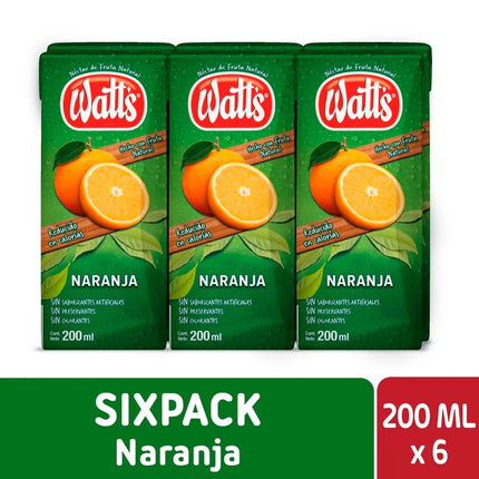 Pack 6 un. Néctar Watt's Naranja 200 cc