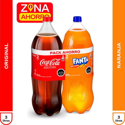 Pack Bebida Coca-Cola Original 3 L + Fanta Original 3 L