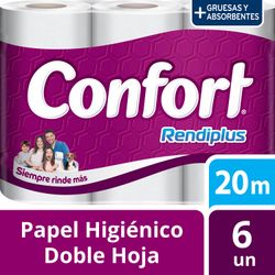 Papel Higiénico Confort Rendiplus Doble Hoja 20 m 6 un.