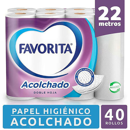 Papel Higiénico Favorita Acolchado Doble Hoja 22 m 40 un.