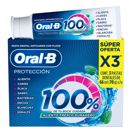 Pasta Dental Oral-B 100% 66 ml 3 un.