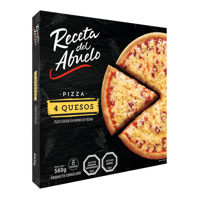 Pizza Receta del Abuelo 4 Quesos Redonda Congelada, 560 g