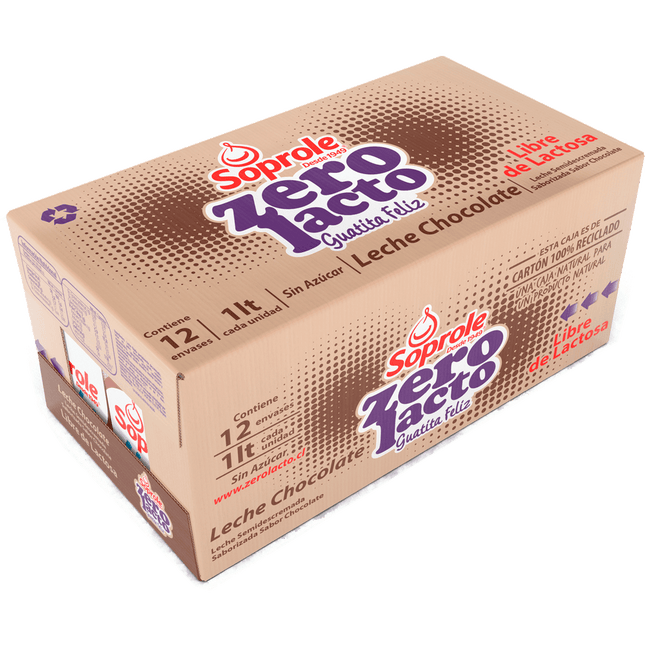 Pack 12 un. Leche Soprole Sin Lactosa Chocolate 1 L
