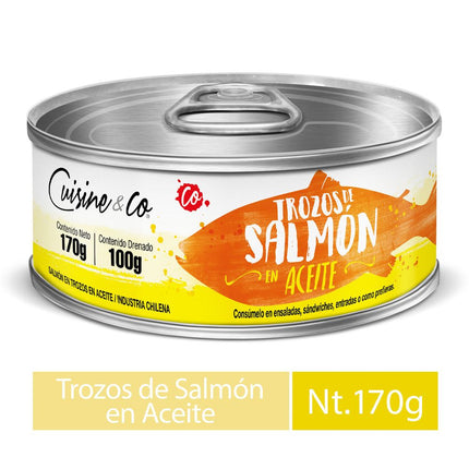 Trozos de Salmón en Aceite 100 g drenado, 170 g neto