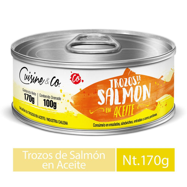 Trozos de Salmón en Aceite 100 g drenado, 170 g neto
