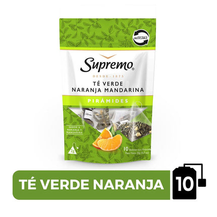 Té Verde Supremo Pirámides Naranja Mandarina 10 un.