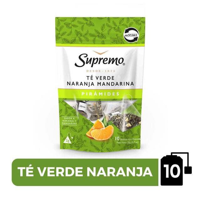 Té Verde Supremo Pirámides Naranja Mandarina 10 un.