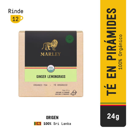 Té Verde Orgánico Marley Coffee Ginger Lemongrass 12 un.