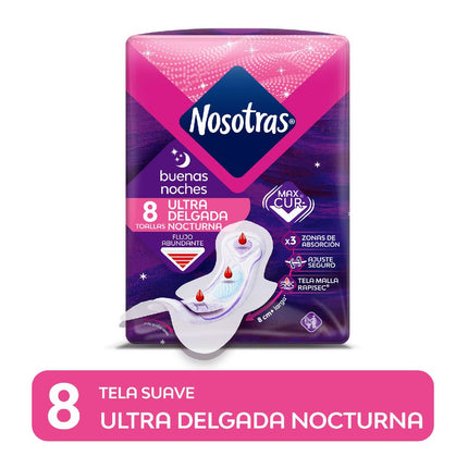 Toallas Higiénicas Nosotras Buenas Noches Ultradelgadas Malla 8 un.