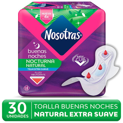Toallas Higiénicas Nosotras Buenas Noches Tela Suave 30 un.