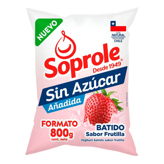 Yogurt Batido Soprole Frutilla Sin Azúcar Bolsa 800 g