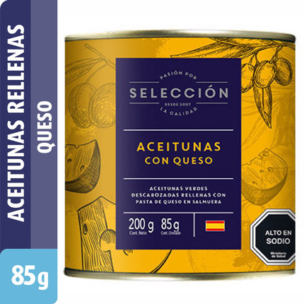 Aceitunas Rellenas con Queso, Drenado 85 g - Neto 200 g | Apishop