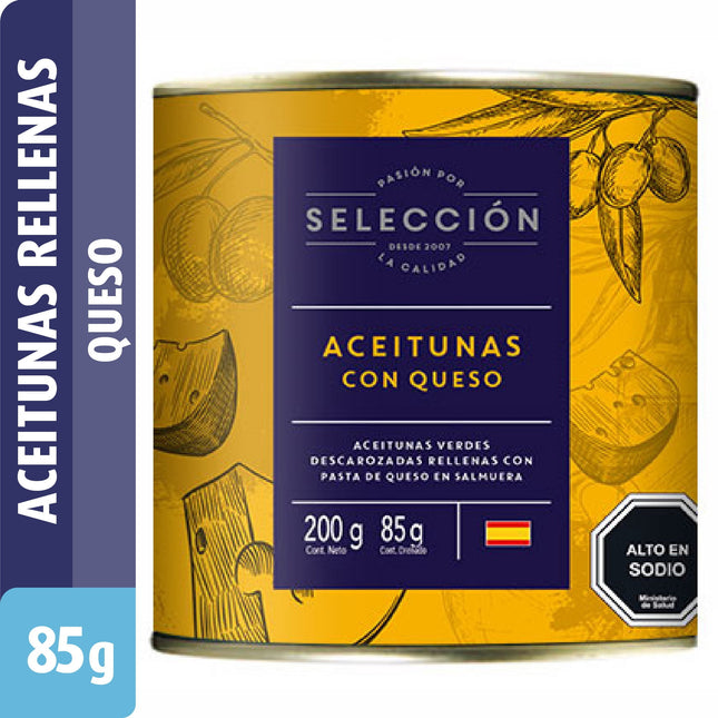 Aceitunas Rellenas con Queso, Drenado 85 g - Neto 200 g | Apishop