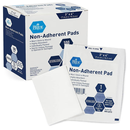 Almohadillas antiadherentes estériles MED PRIDE para el cuidado de heridas, 3 x 4 pulgadas, 100 unidades