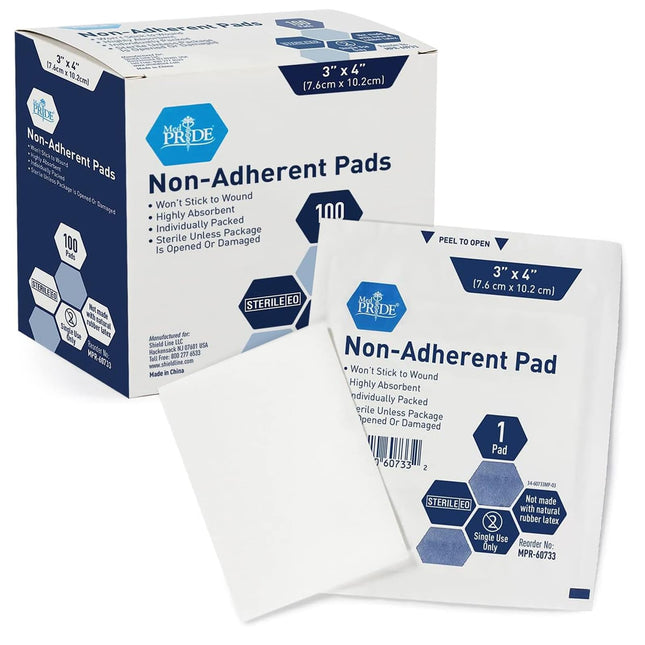 Almohadillas antiadherentes estériles MED PRIDE para el cuidado de heridas, 3 x 4 pulgadas, 100 unidades