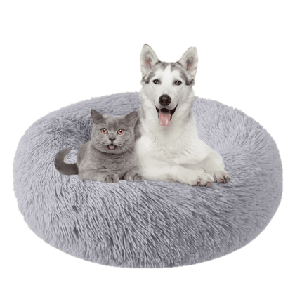 Cama Antiestrés Felpa para Mascotas Perros Gatos 60cm Gris