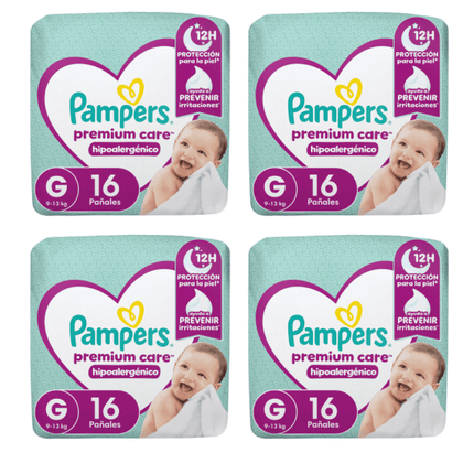 Pack x4 Pañales Pampers Premium Care G 64 pañales