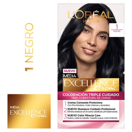 Coloración Cabello Excellence Creme 1 Negro, 1 Un