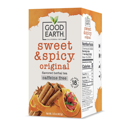 Té de hierbas Good Earth, dulce y picante, sin cafeína, 18 bolsas x 6