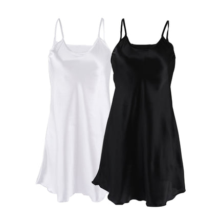 INSPIRE CHIC Vestido de Tirantes Espagueti con Volantes en el Dobladillo para Mujer Talla Grande de Seda Negro+blanco 3XL