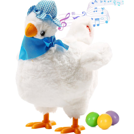 Juguete de pollo de peluche eléctrico que canta y pone huevos para niños AOSUYOU