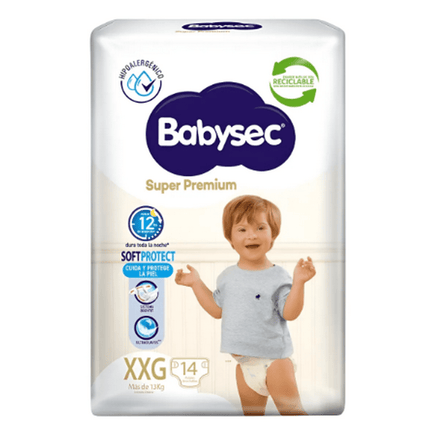 Pack x4 Pañales Babysec Super Premium XXG 56 pañales