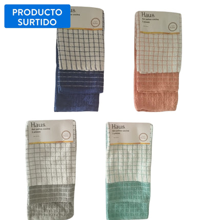 Set de 3 Paños de cocina 75% Algodón color surtido