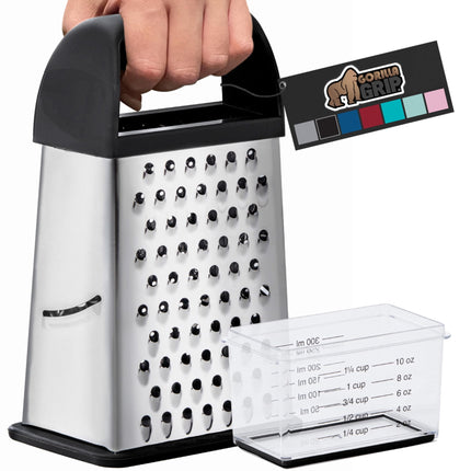Rallador de queso Gorilla Grip XL de 4 lados con recipiente de acero inoxidable
