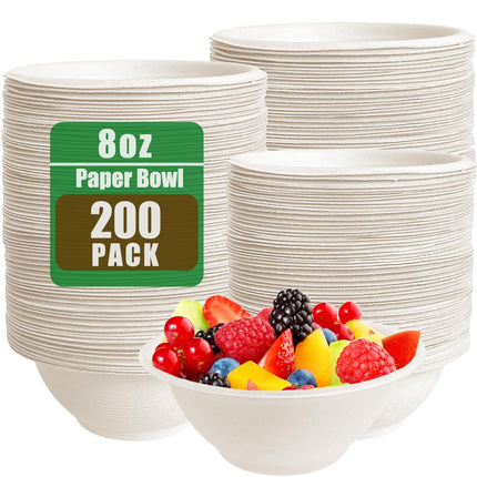Bols de papel Tiaiidi, 200 unidades, 8 oz, compostables de caña de azúcar