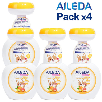 Jabón Espuma Infantil (Huella) 300 Ml （Paquete de 4 botellas ） fragancia de cítrico