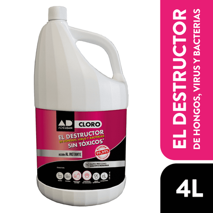 CLORO 4L – EL DESTRUCTOR DE HONGOS, VIRUS Y BACTERIAS