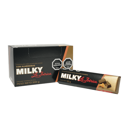 Pack X10 Chocolate en barra Milky Almendra 50g La Ibérica