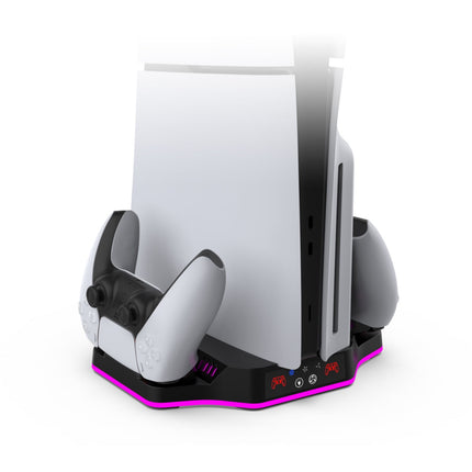 Base de refrigeración RGB para PS5 Pro/PS5 Slim Consola Edición Digital de Disco con ventilador de refrigeración ajustable de 4 velocidades, soporte de carga para controladores de juego