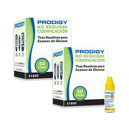 Tiras Reactivas Prodigy 100 unidades + Solución de Control
