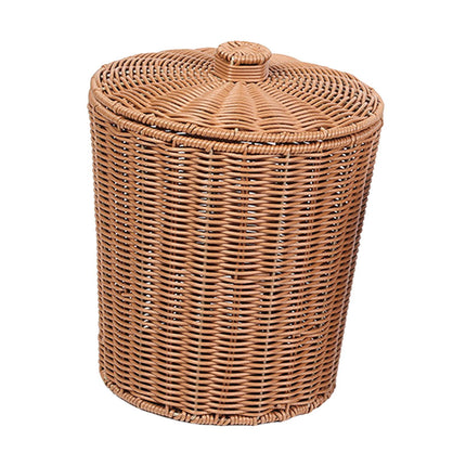 Cestas De Almacenamiento Cubo De Basura Tejido A Mano Redondo Con Tapa Para Patio Decoración Del Hogar Pan 20x25cm