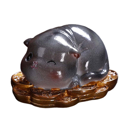 Té Mascota Gato Resina Artesanía Lindo Gatito Animal Escultura Para Librería Mesa Coche Estilo A