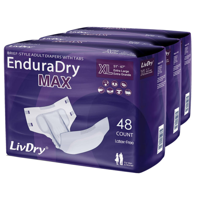 Pañales para adultos LivDry EnduraDry Max XL con pestañas, paquete de 48