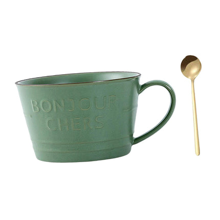 Taza De Café Con Tazas De Desayuno Con Cuchara Para Bebidas Frías O Calientes Cappuccino 400 Ml De Verde