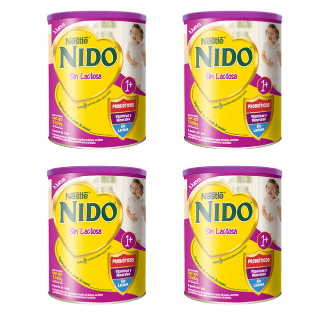 Pack 4 Fórmula Láctea Nido 1+ Sin Lactosa 1560g +1 año
