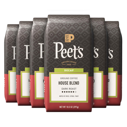 Café molido Peet's Coffee Decaf House Blend, 1,86 kg, 6 bolsas